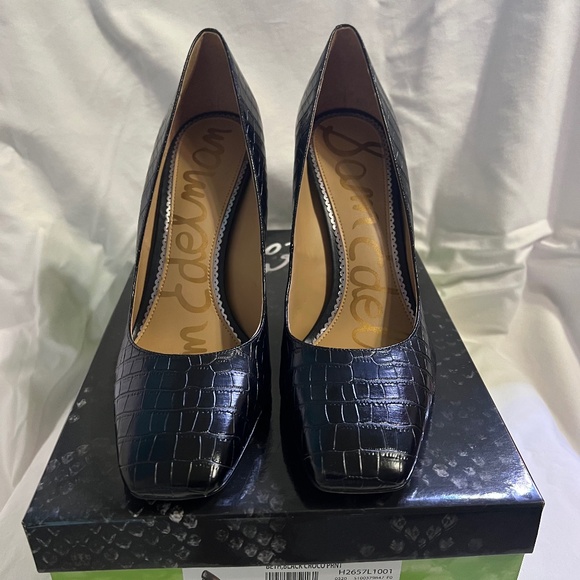 Sam Edelman Black Croc Print Heels. Worn Once. With Box. Size 10 - Picture 1 of 7